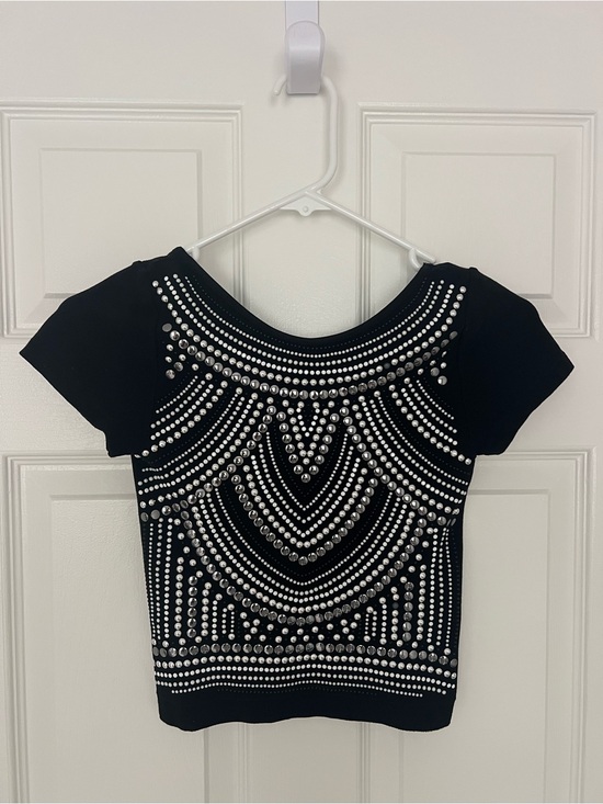 bebe Tops - bebe Black Crop Top with Silver Stud Embellishment